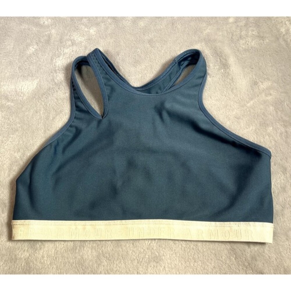 Under Armour Sports Bra‎ Womens M Blue High Neck Cutout Racerback Athletic Gym
